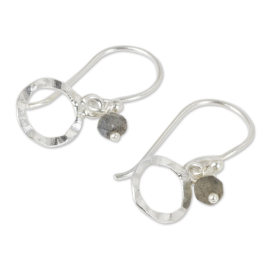 Labradorite dangle earrings, 'Rustic Modern' - Hand Made Sterling Silver Earrings with Labradorite