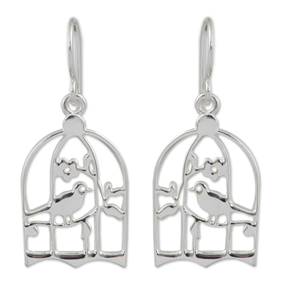 Sterling silver dangle earrings, 'Silver Canaries' - Thai Artisan Crafted Sterling Silver Bird Earrings