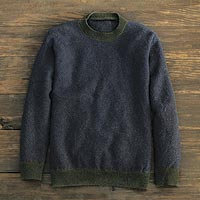 Mens wool crew sweater, Birdseye