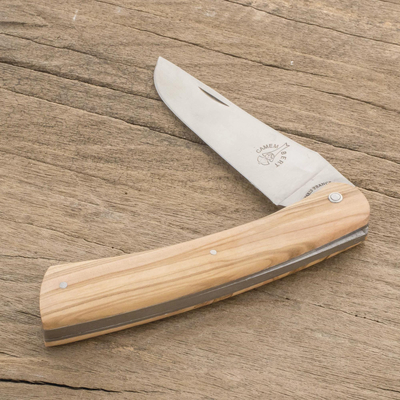 Cuchillo para queso plegable de madera de olivo - Cuchillo de queso plegable de madera de olivo de Francia