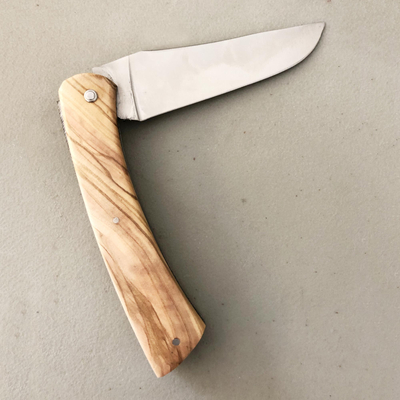 Cuchillo para queso plegable de madera de olivo - Cuchillo de queso plegable de madera de olivo de Francia