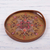 Reverse painted glass tray, 'Spice Brown Andean Starflower' - Spice Brown Circular Reverse Painted Glass Tray from Peru