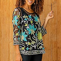 Featured review for Sheer embroidered top, Soutache Garden