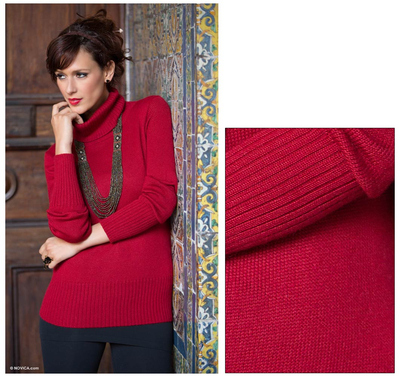 Alpaca blend sweater, 'Ravishing Ruby' - Alpaca Blend Turtleneck Sweater