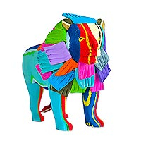 Recycled flip-flop sculpture, 'Lion' (9 in) - Eco-Friendly Lion Sculpture from Kenya (9 in)
