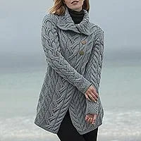 Strickjacke mit Schalkragen aus Merinowolle, „Cliff Walk“ – Lange Strickjacke aus irischer Merinowolle