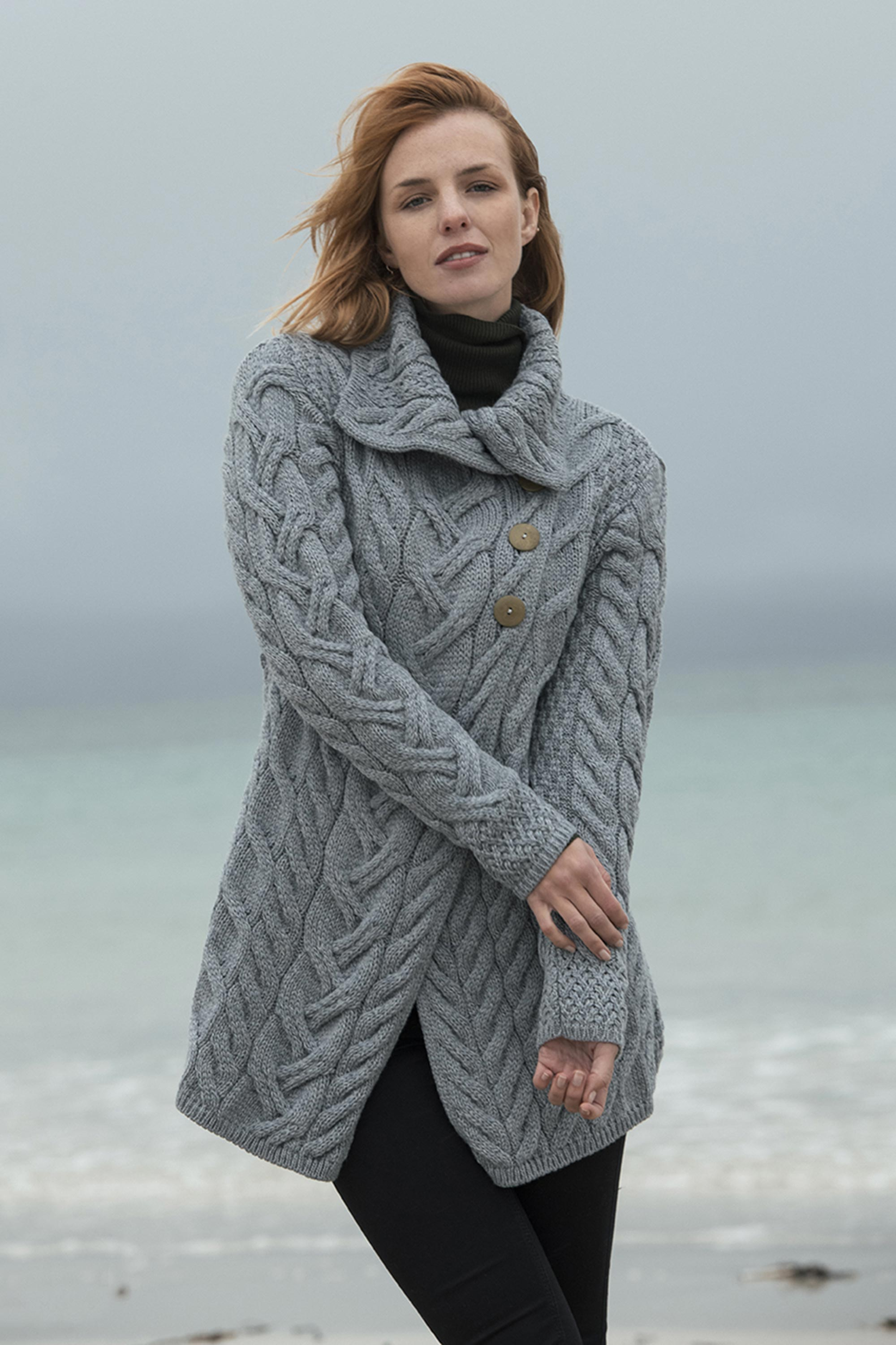 unisex Merino Wool Aran Sweater - Slate