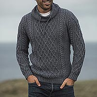 Men's merino wool funnel neck sweater, 'Westport' - Men's Merino Wool Funnel Neck Sweater from Ireland