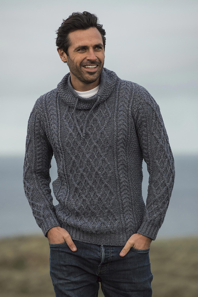 Men's merino wool funnel neck sweater, 'Westport' - Men's Merino Wool Funnel Neck Sweater from Ireland