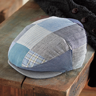Irish linen patchwork cap, 'Donegal Skies' - Blue Irish Linen Patchwork Cap