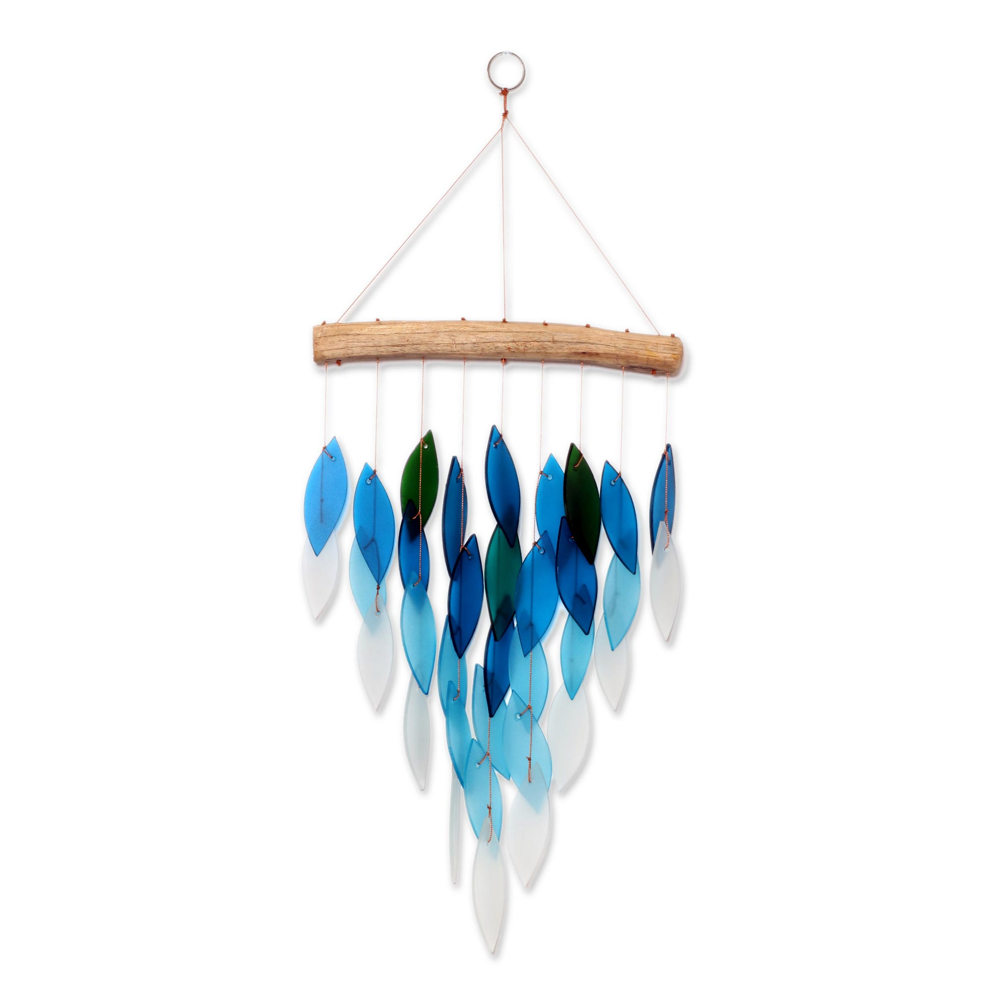 Waterfall Blue Ombre Glass Wind Chime - Waterfall | NOVICA