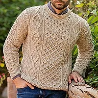 Men's wool sweater, 'Aran Islands Classic' - Men's Irish Wool Pullover Sweater