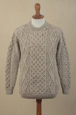 Men's wool sweater, 'Aran Islands Classic' - Men's Irish Wool Pullover Sweater