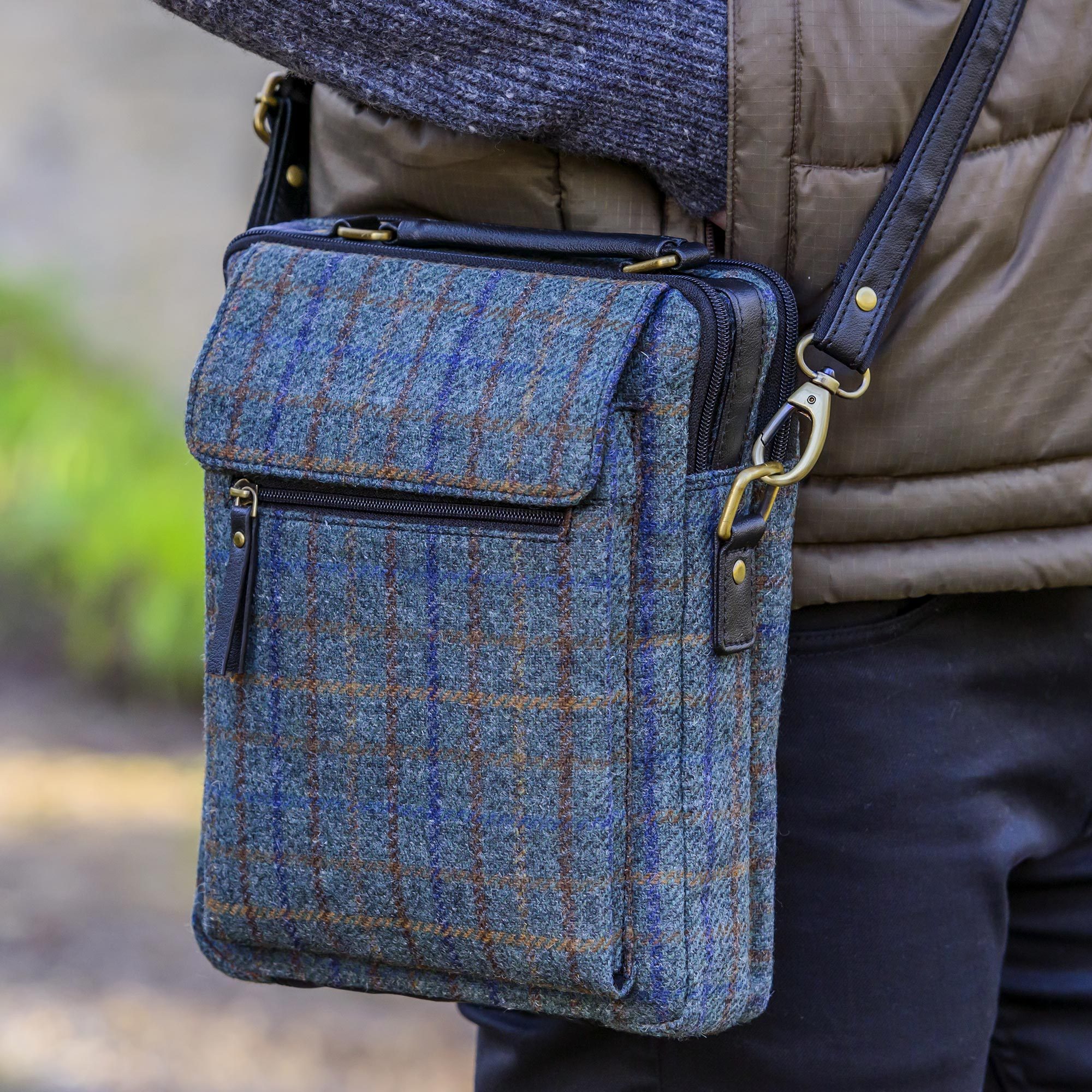 Irish Wool Plaid Shoulder Bag with Adjustable Strap Killarney Mist