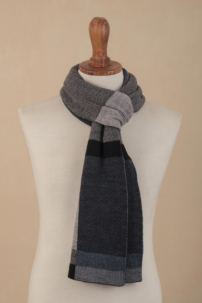 Irish wool knit scarf, 'Monochrome' - Monochrome Wool Knit Scarf