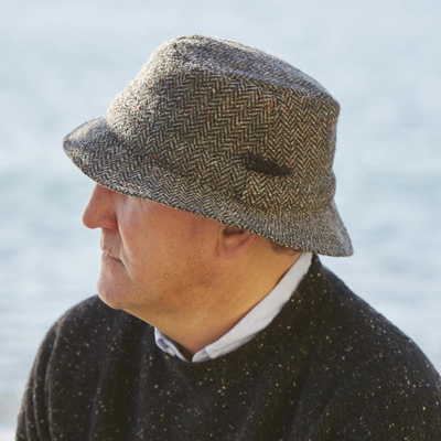 Grey Irish Wool Tweed Walking Hat - Highland Walk