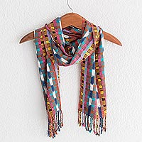 Rayon scarf, 'Colorful Texture' - Colorful Soft Rayon Scarf Hand Woven in Guatemala