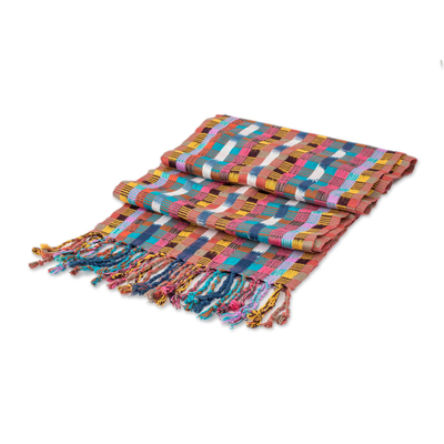 Rayon scarf, 'Colorful Texture' - Colorful Soft Rayon Scarf Hand Woven in Guatemala