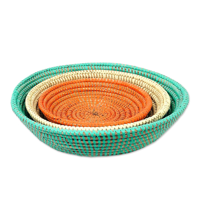 Woven grass baskets, 'Sunny Savanna' (set of 3) - Hand Woven Senegalese Baskets (Set of 3)