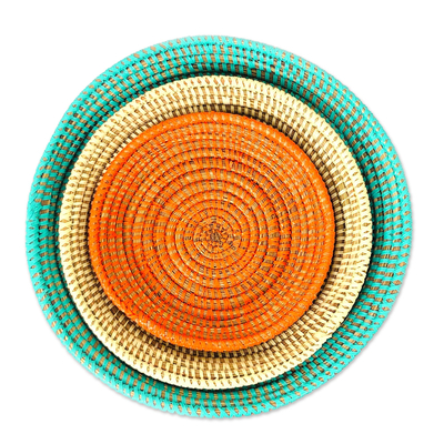 Woven grass baskets, 'Sunny Savanna' (set of 3) - Hand Woven Senegalese Baskets (Set of 3)