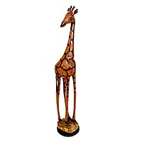 Olivewood sculpture, 'Stately Giraffe' (48 inch) - Artisan Crafted Wood Giraffe Sculpture (48 Inch)