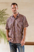 Men's short-sleeved shirt, 'Elemental' - Men's Printed Cotton Lawn Shirt (image 2c) thumbail