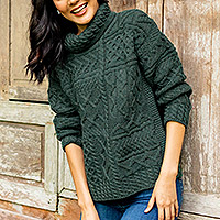 Suéter de cuello vuelto de lana, 'Aran Patchwork' - Suéter de cuello vuelto de lana merina irlandesa