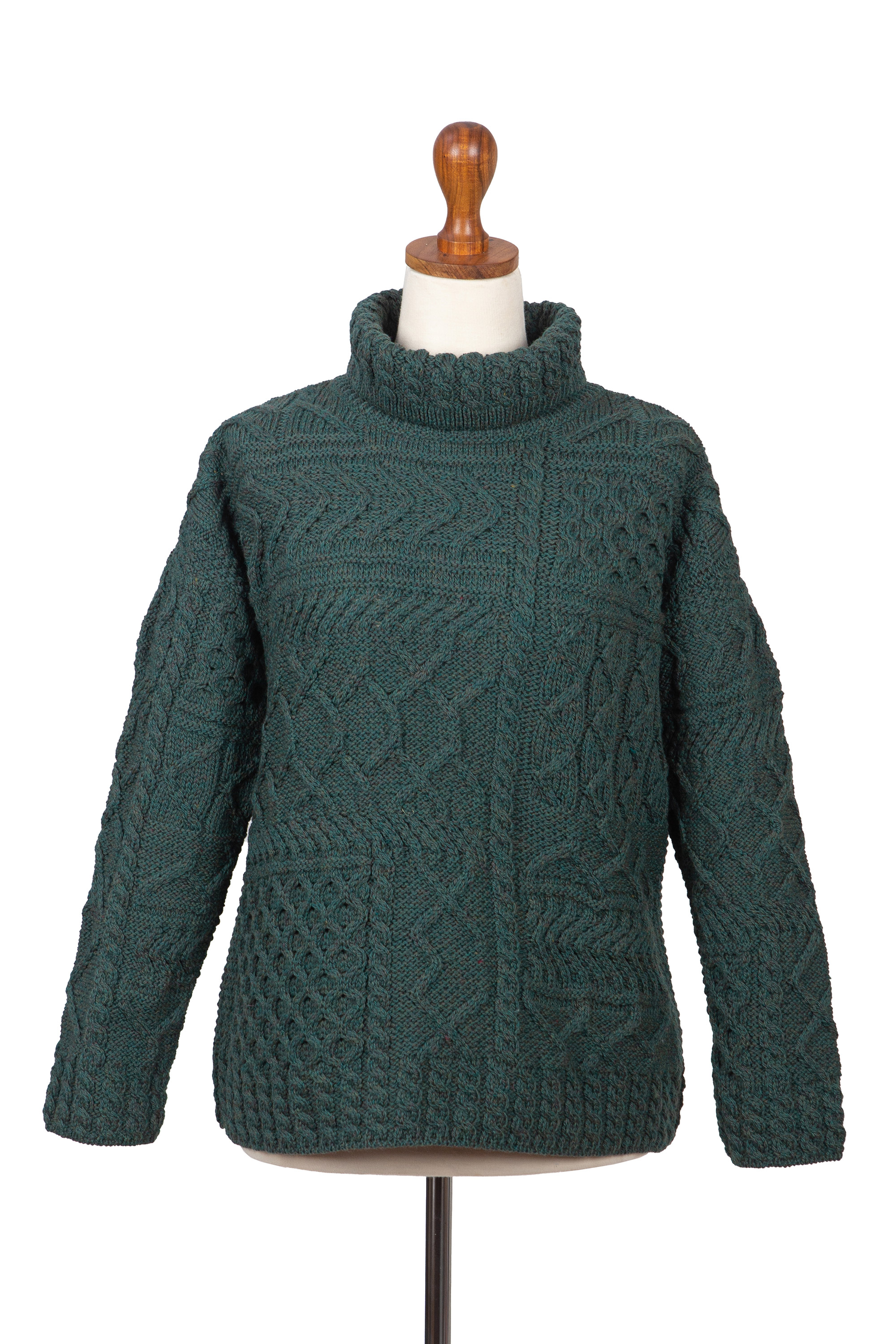 Irish Merino Wool Cowl Neck Sweater - Aran Medley | NOVICA