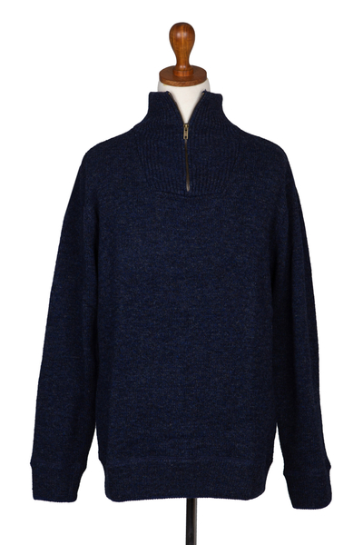 Men's wool quarter-zip sweater, 'Dublin Bay' - Quarter-Zip Wool Sweater for Men