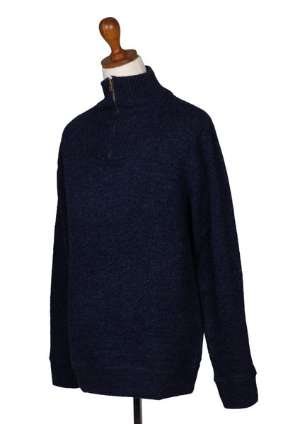 Men's wool quarter-zip sweater, 'Dublin Bay' - Quarter-Zip Wool Sweater for Men