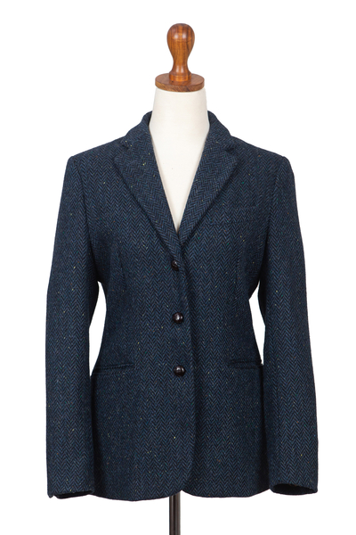 Women's classic tweed blazer, 'Waterford' - Blue Tweed Blazer from Ireland
