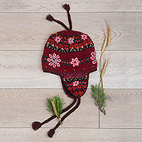 Embroidered wool hat, 'Tarai' - Wool Earflap Hat with Embroidery