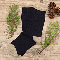Cashmere-blend crew socks, 'Cozy Toes in Navy' - Knit Cashmere-Blend Women's Socks