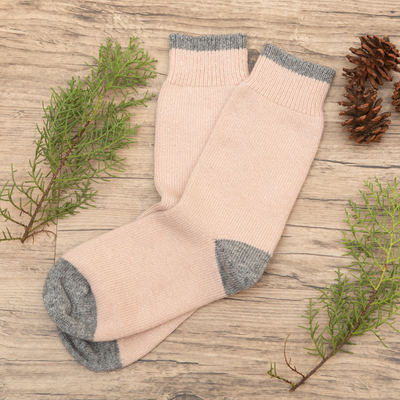 Cashmere-blend crew socks, 'Cozy Toes in Pink' - Soft Cashmere-Blend Knit Socks from Ireland