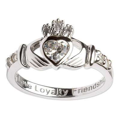 Sterling silver birthstone claddagh ring, 'April' - Handcrafted Claddagh Ring from Ireland with Birthstone CZ