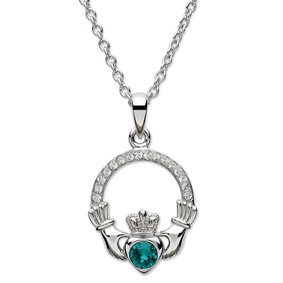 Collar colgante de plata esterlina - Collar con colgante de claddagh irlandés de cristal de piedra de nacimiento
