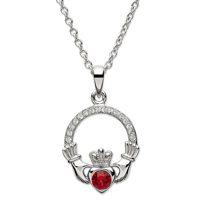 Sterling silver pendant necklace, 'Classic Claddagh' - Birthstone Crystal Irish Claddagh Pendant Necklace