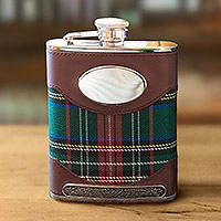 Stainless steel flask, 'Highland Tartan' - Classic Stainless Steel Whiskey Flask