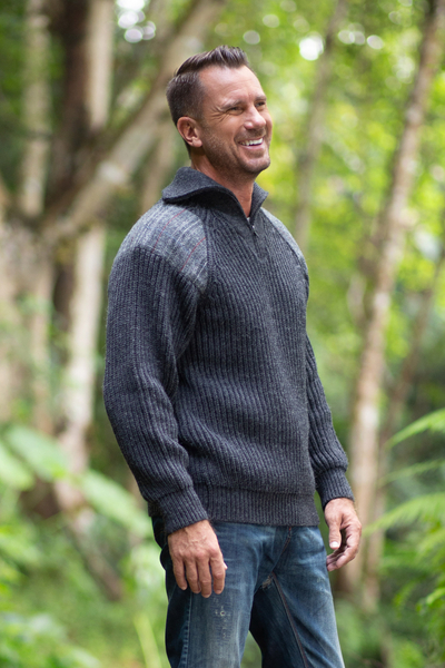 Men's wool sweater, 'Heritage Tweed' - Men's Tweed Accent Pullover Sweater