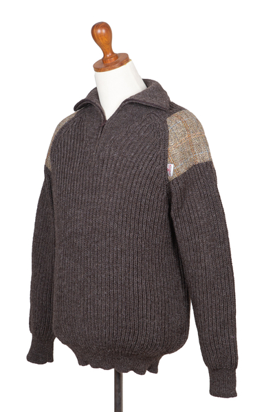 Jersey de hombre de tweed de lana - Suéter tipo jersey con detalle de tweed para hombre
