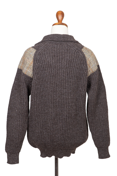 Jersey de hombre de tweed de lana - Suéter tipo jersey con detalle de tweed para hombre