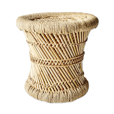 Natural fiber stool, 'Sarkanda Rattan' - Handwoven Sarkanda Grass Stool from India