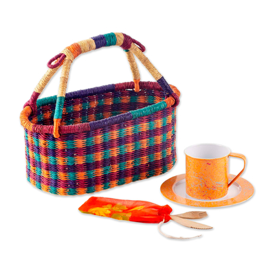 Curated gift box, 'Picnic Bounty Box' - Curated Gift Box for Picnics with Basket, Cup, and Utensils