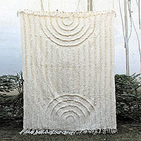 Manta de tiro de algodón - Tiro de algodón texturizado con mechones a mano de color crema