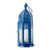 Aluminum and glass hanging candle holder, 'Bazaar Blue' - Blue Hanging Candle Holder Lantern with Decorative Glass