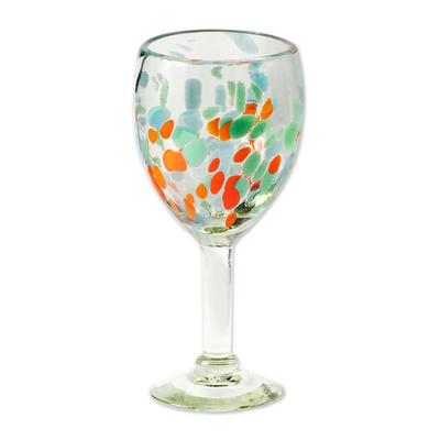 Handblown wine glasses, 'Classy Coral' (set of 4) - Set of 4 Handblown Coral Stemmed Wine Glasses from Mexico