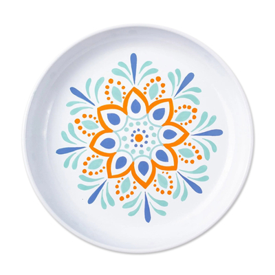 Enameled metal catch all, 'Mandala Muse' - Colorful Handpainted Mandala Metal Catch All