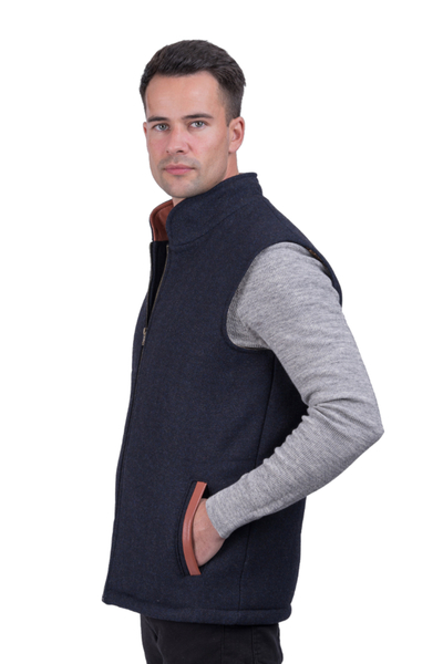 Chaleco de tweed de lana irlandesa - Chaleco de tweed en mezcla de lana azul marino para hombre de Irlanda