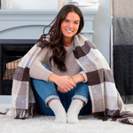 Ukrainian fringed throw blanket, 'Yarns for Peace' - Gingham-Patterned Fringed Throw Blanket from Ukraine