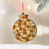 Wood and glass ornament, 'Mosaic Art' - Handcrafted Glass and Wood Mosaic Ornament